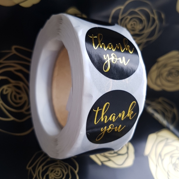 3/25$ 200 pcs Black & Gold Thank You Stickers 1" Inch - Picture 4 of 13